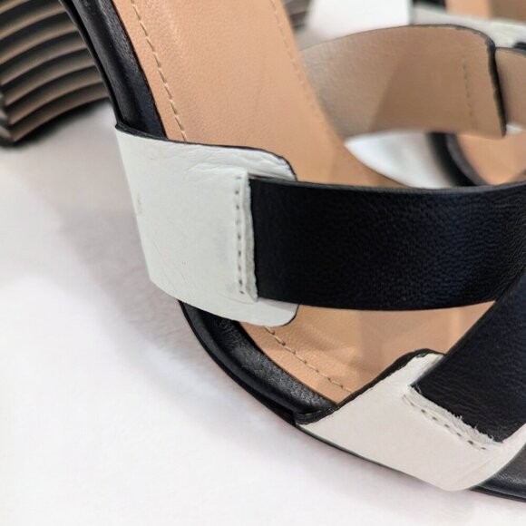 L'AGENCE Contrast Striped Heel Sandals 7.5 Black White Criss Cross Straps - Picture 12 of 12